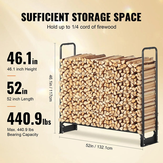 Firewood rack - Outdoor wood storage - Wood storage - With waterproof cover - 132x36x117cm