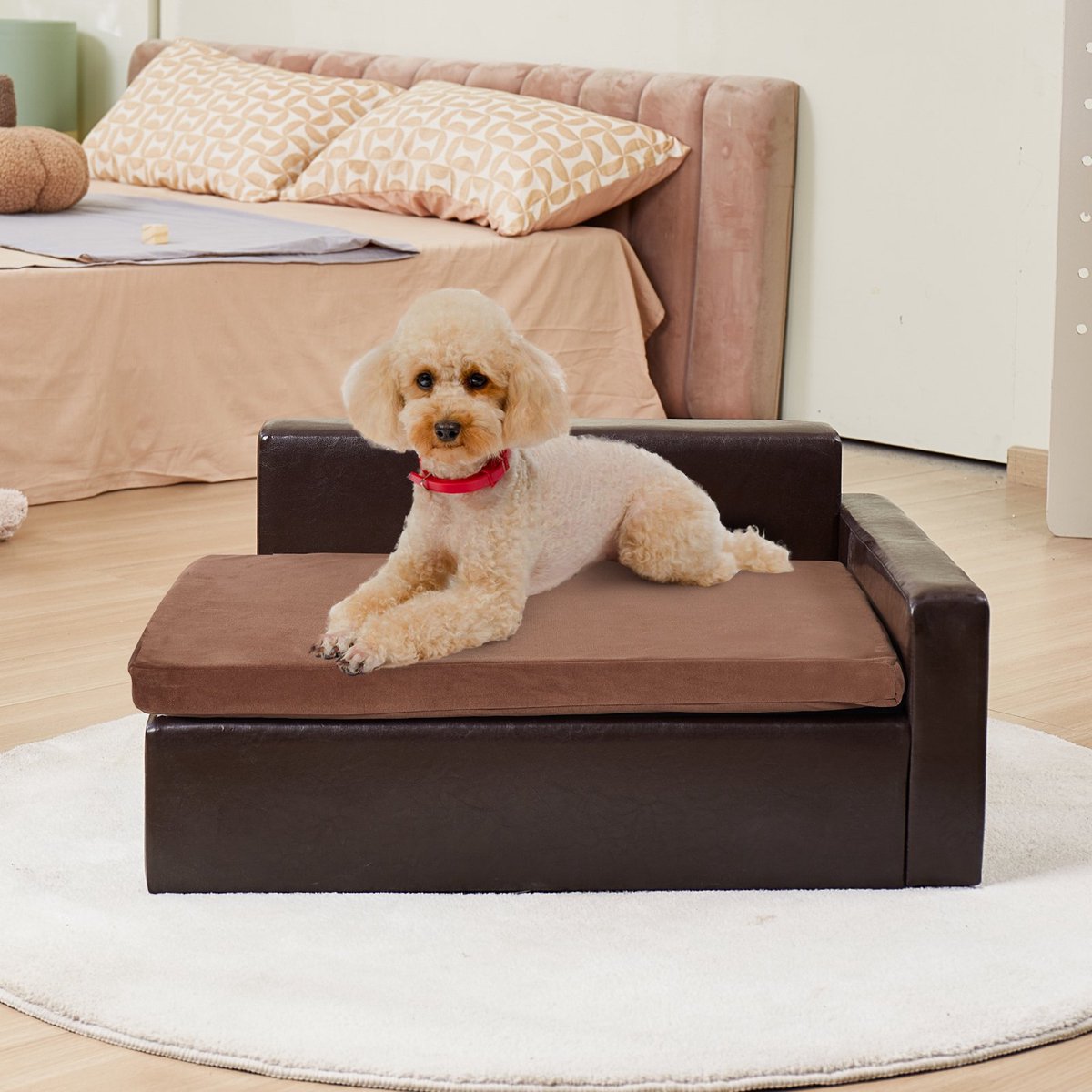 Hondenbank - Leer - Opbergruimte - Wasbaar - Middelgrote honden - Hondensofa - Hondenzetel - 71x50, 5x33,5 cm