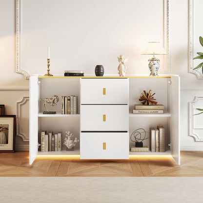 LED - Modern wit dressoir met LEDverlichting - 150x35x80 cm - 2 deuren, 3 lades en RGB-kleuren - Opbergkast voor woonkamer, eetkamer of hal - Wit