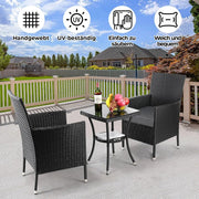 Garden set - Balcony set - Rattan Wicker Chairs - Incl. Table - Terrace - Balcony - Garden furniture - Bistro Set - With Cushions - Gray