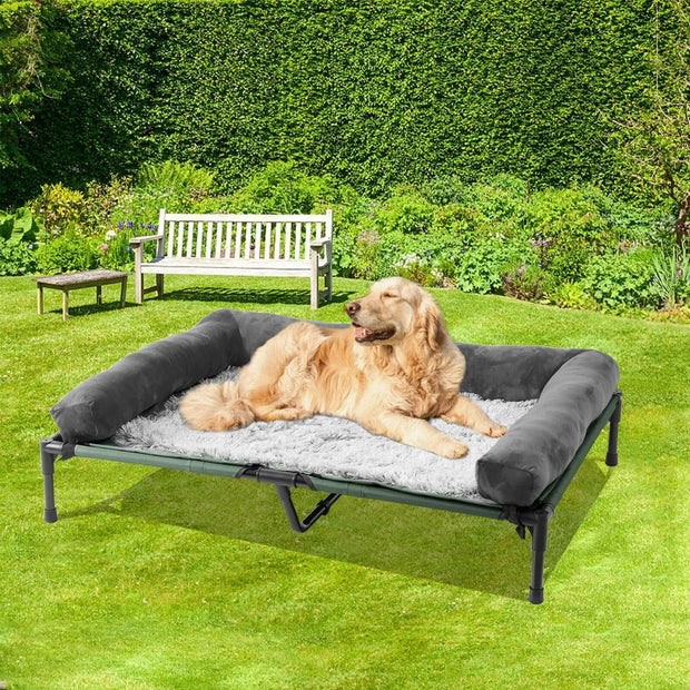 Hondenbed XXL - Verhoogd - 130x90x28cm - Met Bolster - Waterbestendig - Stretcher - Lounger - Voor Binnen en Buiten