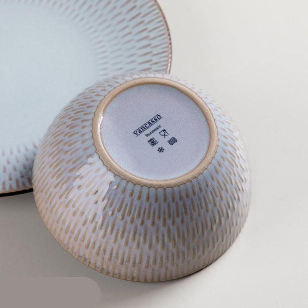 Serviesset – 32 delig – 8 persoons –Porselein - Luxe – Bordenset – Dinner platen – Dessertborden - Kommen - Mokken - Set - Grijs - Pluvo