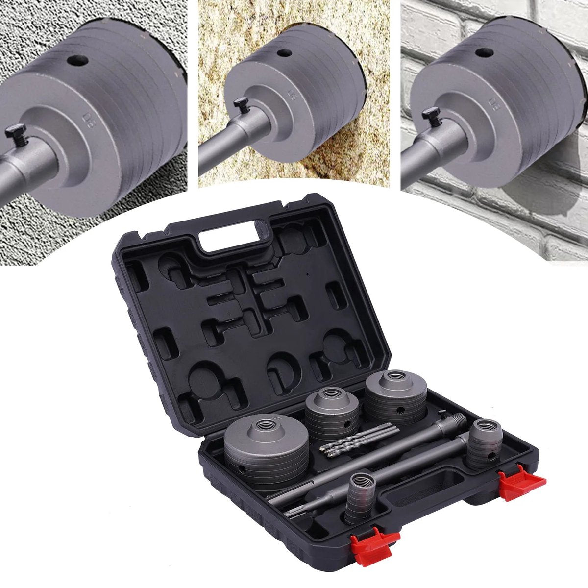 Betonborenset Pro7 - Professionele Beton Boren - 9 Delig - SDS Plus en Max Adapter - Ø 30-40-65-80-100mm - Premium Staal
