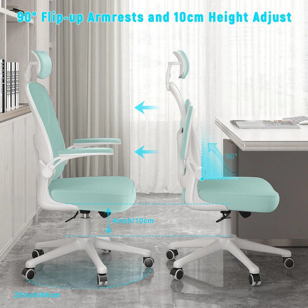 Ergonomische Bureaustoel met Hoofdsteun - Bureaustoelen voor Volwassenen - Office Chair - Gamestoel - Kantoorstoel - Volledig Verstelbaar - Incl. 3D-verstelbare Armleuningen & Verstelbare Lendensteun - Groen