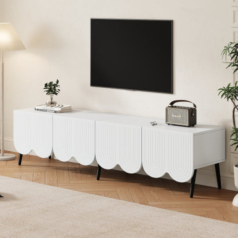 Modern Tv-kast - in Wit - Met een Uniek Patroon - 180x 40x45cm - voor Televisie tot 80 inch - Twee Deuren - Kabelbeheer