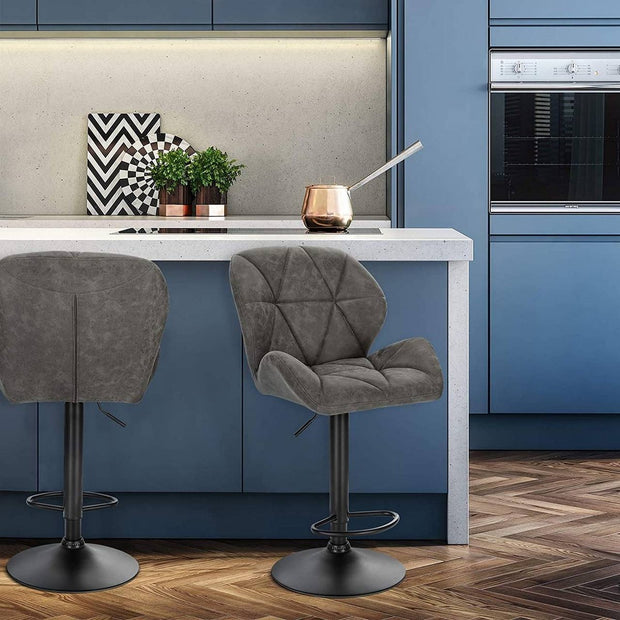 Barkruk Comfy Grijs - Met rugleuning - Stevig- Kunstleer - Set van 1 - Keuken - Barstoelen ergonomisch - Verstelbaar in hoogte - Zithoogte 60-82cm