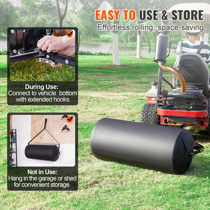 Gazonroller - Robuuste Stalen Frame - Met Grote Capaciteit Die Ongeveer 181 Kg - Met 2 Waterinlaten - Eenvoudig Te Gebruiken En Op Te Bergen - Voor Tuinen, Boerderijen En Grote Groene Parken - 124 x 115.8 x 44.5 cm - Gazonwals
