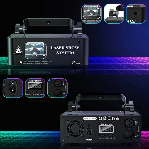 Lichtshow -RGB Lichtshow - Laser Show - Laser Licht Show - DMX 512 - Zwart - RGB - 10W