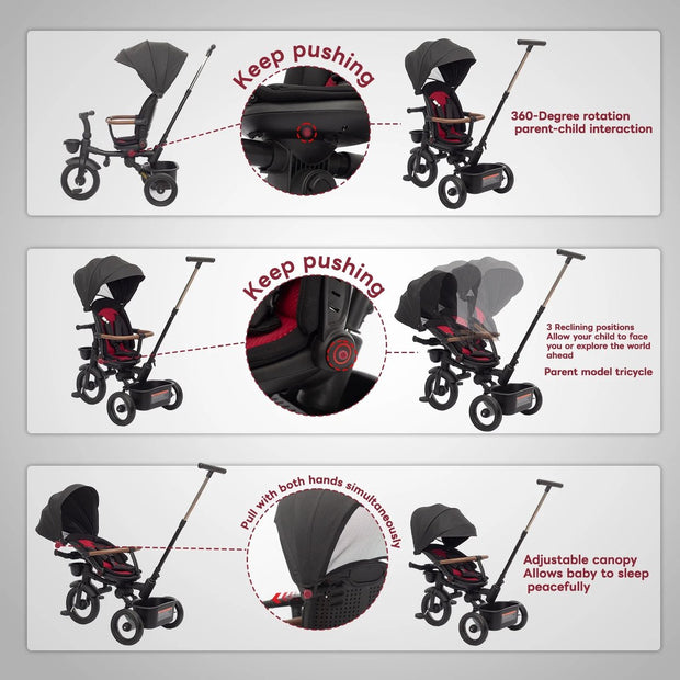 Buggy - Strollers - Pushchair - Prams and Buggies - 7 in 1 foldable tricycle - For 6m+ to 5 years