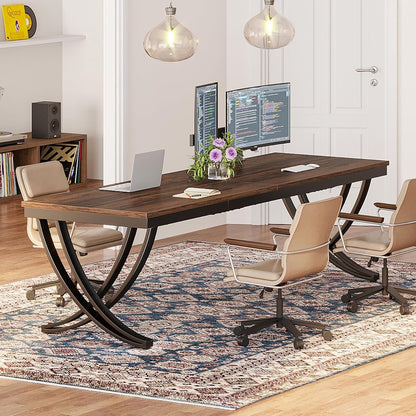 Bureau - Dubbel Lang Bureau - Computerbureau - Computer Tafel - Bureautafel - Bruin en Zwart - 200 x 70 x 75 cm - QUORE