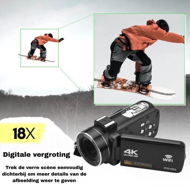 4K Ultra HD - Handycam Camcorder - 2 in 1 Set Met Externe Microfoon - 42 megapixels HD-digitale camera 18X digitale zoom 3,0 inch scherm met flits - Inclusief 2 Batterijen En Afstandsbediening