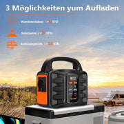 Nood powerstation - Draagbaar - Generator - Compatibel met zonnepaneel - 150W - 27000 mAh - 220V/99W AC outlet - Lcd display - Noodverlichting - Sos modus - Zwart oranje