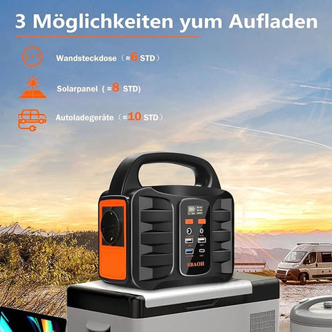 Nood powerstation - Draagbaar - Generator - Compatibel met zonnepaneel - 150W - 27000 mAh - 220V/99W AC outlet - Lcd display - Noodverlichting - Sos modus - Zwart oranje