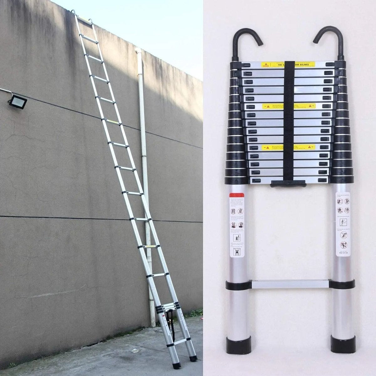 Telescopische Ladder - 6.2 Meter - Afneembare Haken - Uitschuifbare Treden - Opvouwbare - Antislip Voeten - Klussen - Trap