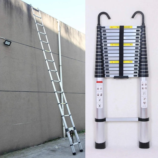 Telescopic Ladder - 6.2 Meters - Removable Hooks - Extendable Steps - Foldable - Non-slip Feet - DIY - Stairs