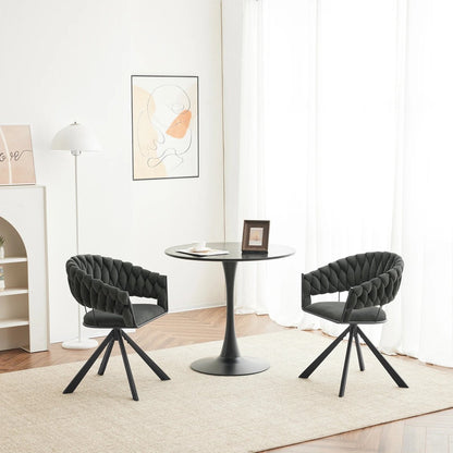 Draaibare Eetkamerstoelen - Moderne Fluwelen - Gestoffeerde Stoelen met Armleuning - Gewatteerd Comfort - Stoelen voor Keuken - Woonkamer of Slaapkamer - Set van 2 - Donkergrijs