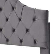 Gestoffeerd bed 90*200 - met lattenbodem en hoofdeinde- Gestoffeerd bed met in hoogte verstelbaar hoofdeinde - Jeugdbed, eenpersoonsbed - Houten lattenbodem, eenvoudige montage - Fluweel - Grijs