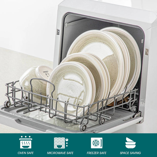 Luxe Serviesset – 16 Delig – 4 Persoons – Keramiek - Bordenset – Dinnerplaten – Dessertborden - Kommen - Pastakom - Beige