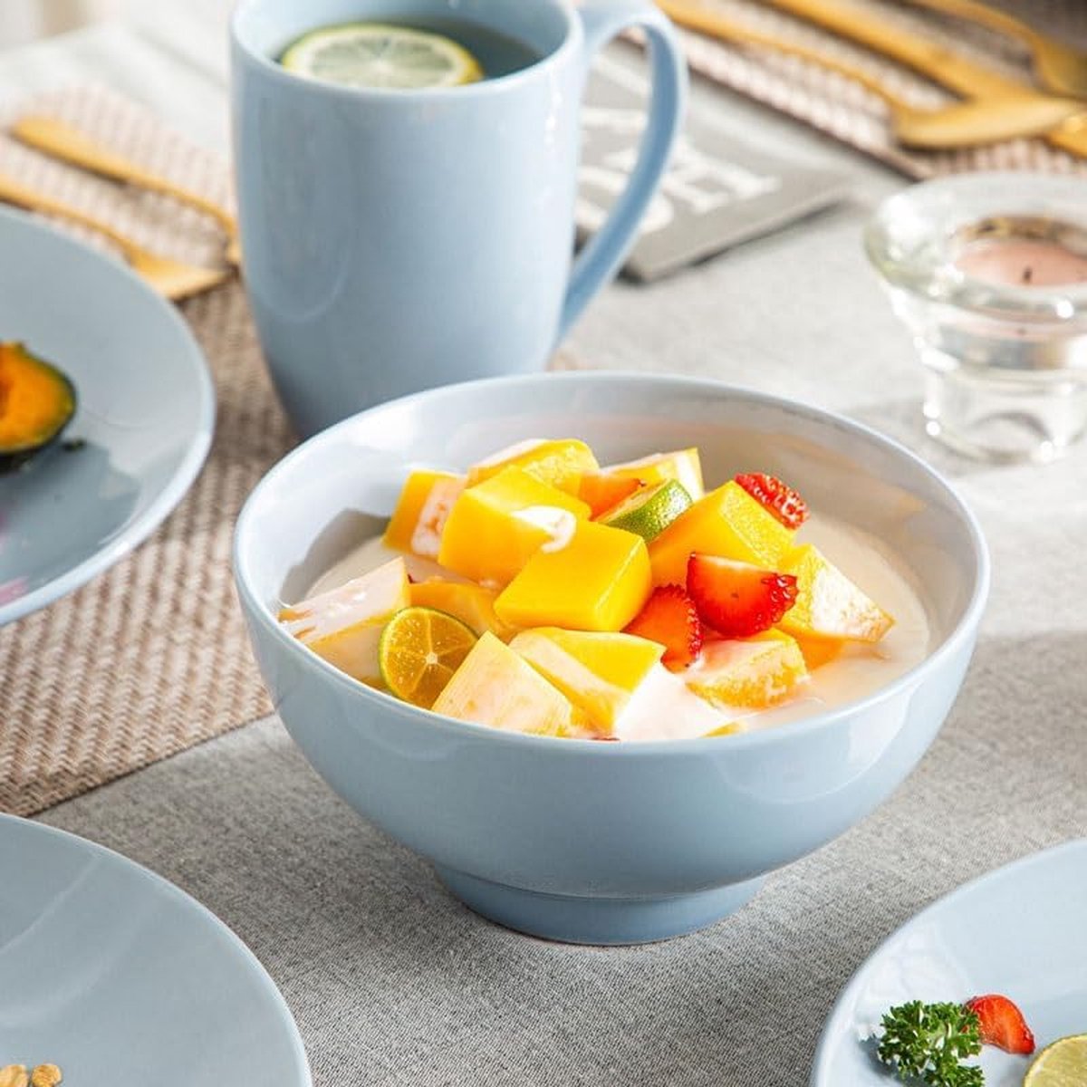 Luxe Serviesset – 16 Delig – 4 Persoons – Keramiek - Bordenset – Dinner Platen – Dessertborden - Kommen -Mokken - Paars