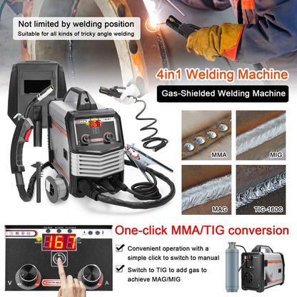 Welding Machine - Electric Welder - Multifunctional - 4 in 1 MIG MMA MAG TIG - Inverter Welder - Portable Electric Welding Machine - Intelligent Welder - Gray