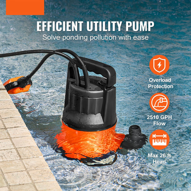 Dompelpomp - Waterpomp - 400w - 9500l/U - 7,9m Opvoerhoogte - 2510 GPH - Geschikt voor Tuinen - Vijvers - Zwembaden