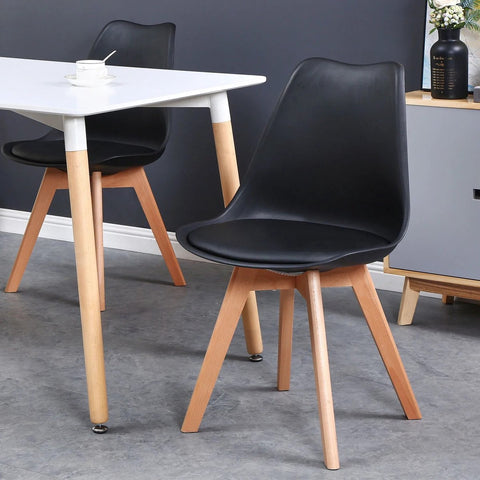 Set of 6 Dining Chairs - Upholstered Chairs with Beech Legs - Stylish Office Chairs for Dining Room, Bedroom, Balcony or Restaurant - Black