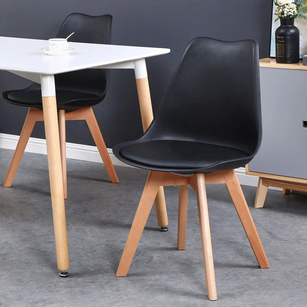 Set of 6 Dining Chairs - Upholstered Chairs with Beech Legs - Stylish Office Chairs for Dining Room, Bedroom, Balcony or Restaurant - Black