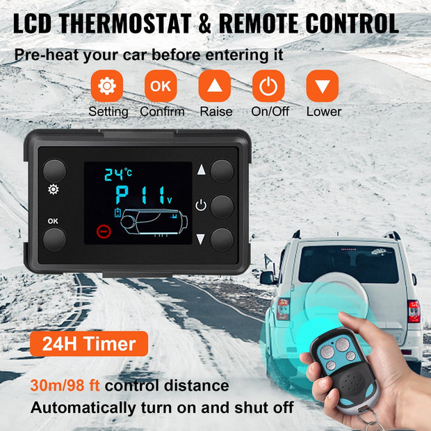 Auto Diesel Luchtverwarmer - 12V - 5KW - Standkachel Diesel -Luchtuitlaatmet Diesel Heater - met Afstandsbediening en LCD-Scherm - voor Cabine van Verschillende Auto's, Bussen, Campers, Vrachtwagens - Rood