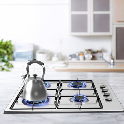 Gas hob 4 burners - stainless steel - incl. grids &amp; ignition protection