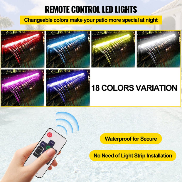 Zwembad Waterval Overloopbak - 151 x 11,5 x 8 cm - Rvs - Met Gekleurde Led Strip Slang - Afstandsbediening - voor Vijvertuin Zwembad