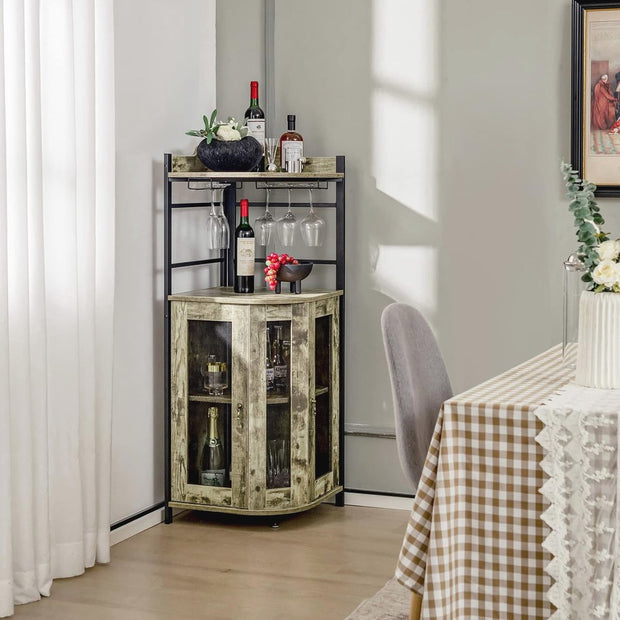 Hoekbarkast voor Wijn met Glazen Houder - Verstelbare Planken en Industrieel Design