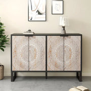 Modern dressoir met geometrisch patroon - Massief hout en metalen handgrepen - Vloermontage - MDF-constructie - Met verstelbare poten