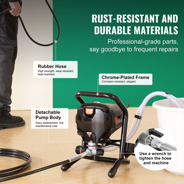 Airless Verfspuitsysteem - 750W - 3000PSI Spuitpistool - Hoge Druk Verfspuit - met 15m Hogedrukslang - 1.2 l/min Maximale Stroom - Zwart
