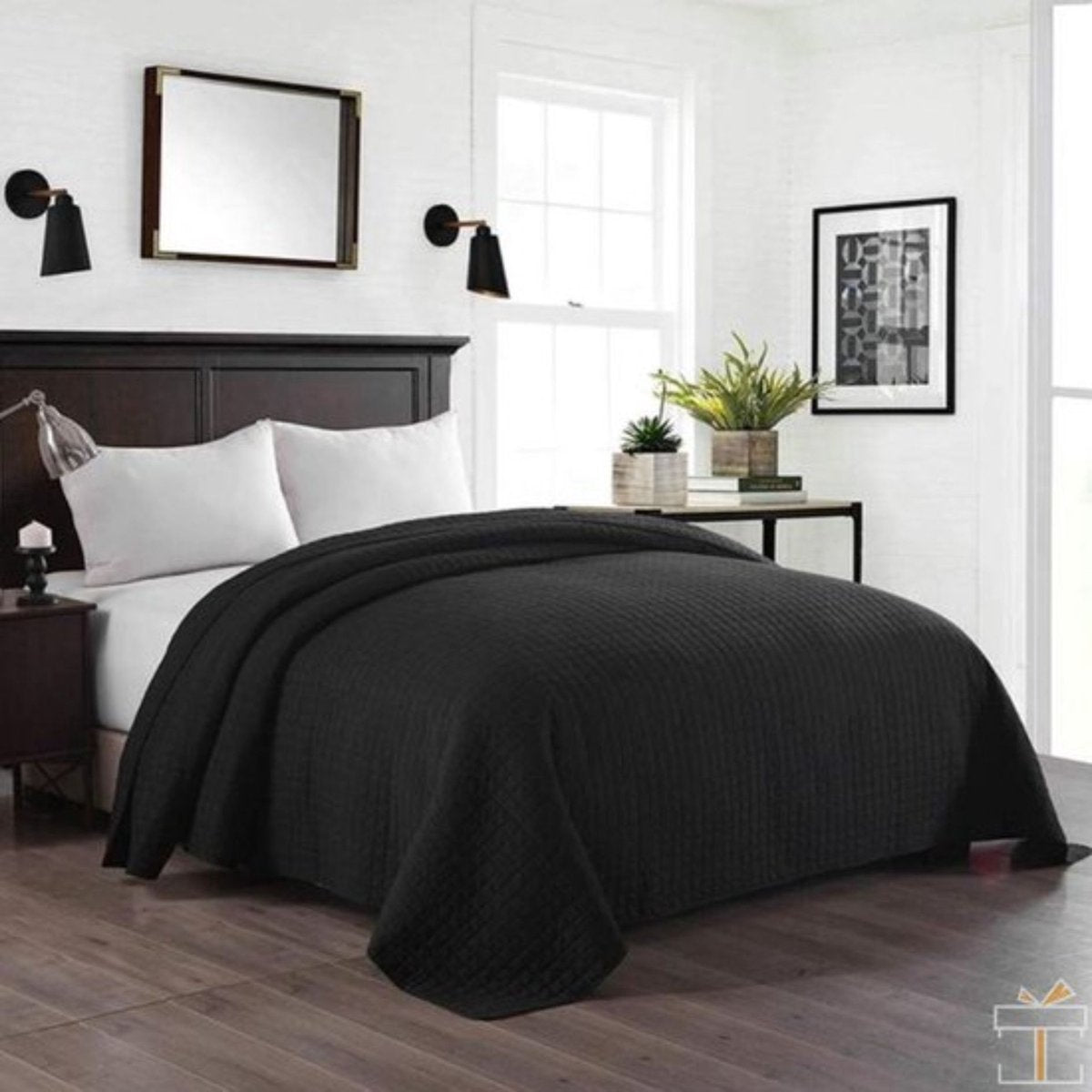 Luxe Bedsprei - voor een Tweepersoonsbed - 240x260 cm - Zachte en Stijlvolle Beddensprei - Zwart