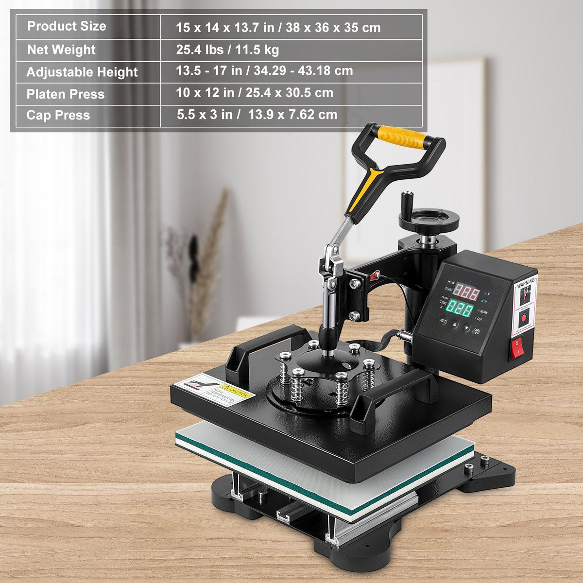Warmte Persmachine Transferpers - 2 In 1 Hittepers - Met 25,4 x 30,5 cm Hitteplaat, Digitale Led-temperatuurregelaar - Voor Het Aanbrengen Van Letters - Cijfers En Patronen Op Petten - T-Shirts - Kopjes - Borden - Zwart