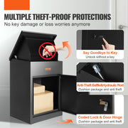 Pakketdoos - met Cijferslot - Pakketdoosvak voor 15-20 kg - Met Interne Scharnieren - Geschikt voor Binnentuinen - 44x35x58,3 cm - Zwart