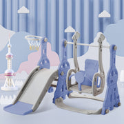 Glijbaan voor kinderen - 4 in 1 kinderglijbaan, schommel met basketbalstandaard, klimladder, schommel, tuinglijbaan voor binnen en buiten