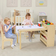 Kindertafel - Kinderkunsttafel en 2 Stoelenset - Kindertafel en Stoeltjes - Ruime Knutseltafel - voor Tekenen - Activiteiten - Studeren - Ideaal Houten Meubilair - met Opbergplanken
