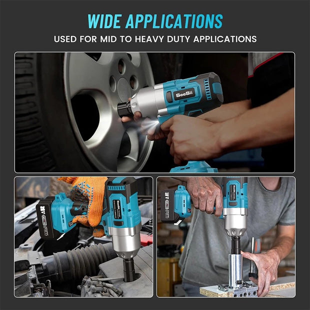 Impact Wrench - Cordless Impact Wrench Set - With Case, Charger &amp; 2x Battery - (Incl: 5 Long Sockets) - 3 Gears - 1300Nm - 18V - 4.0Ah - Blue