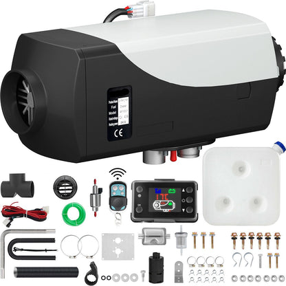 Diesel Standkachel 12V 8KW - Diesel Heater - Met een Intelligente LCD - Monitor en Afstandsbediening - Brandstoftank van 10 L - Luchtverwarmer - Autoverwarming - Auto Heater - Voor Auto Vrachtwagens Camper Boot - Zwart - Wit