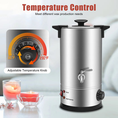 Elektrische Wassmelter – 10L - Instelbare Temperatuur 30-110°C – Roestvrijstalen Smeltkroes voor Kaarsen Maken – Wax Smeltpan – Verwarmingspot – DIY Kaarsenproductie