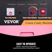 Cotton Candy Machines - Cotton Candy Machine - Electric Cotton Candy Machine with Cart - With stainless steel bowl, sugar scoop and tray
