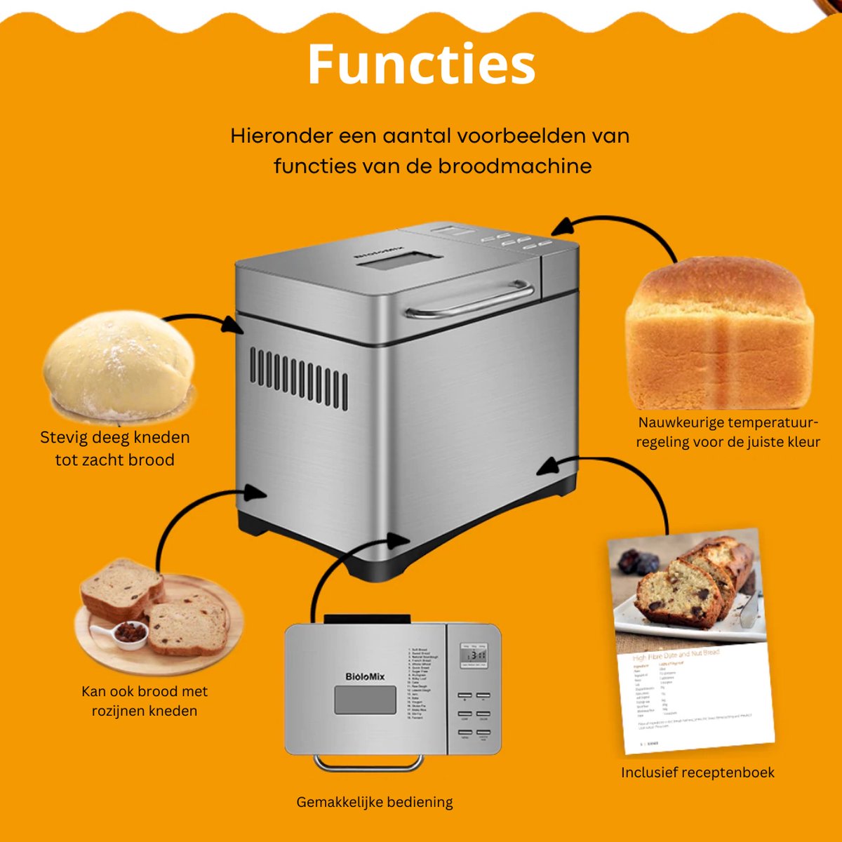 Bread Machine - Bread Baking Machine - Bread Maker Machine - Bread Maker - Food Processor - Automatic Bread Maker - 650W - Silver - 1000g