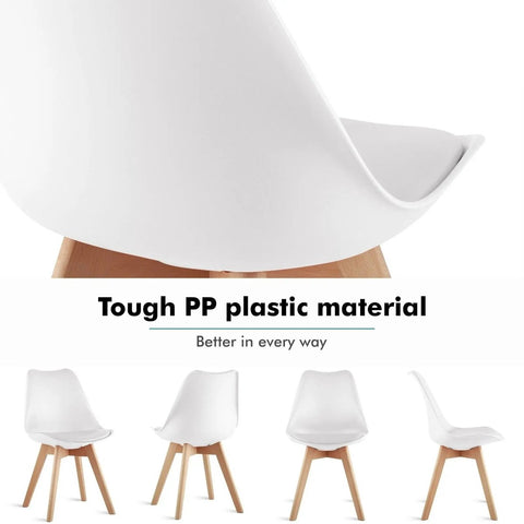 Set of 6 Dining Chairs - Upholstered Chairs with Beech Legs - Stylish Office Chairs for Dining Room, Bedroom, Balcony or Restaurant - White