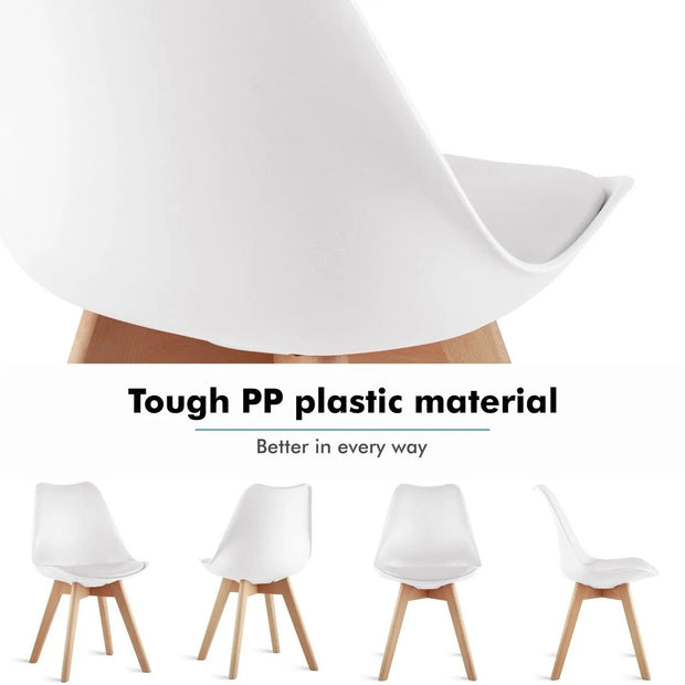 Set of 6 Dining Chairs - Upholstered Chairs with Beech Legs - Stylish Office Chairs for Dining Room, Bedroom, Balcony or Restaurant - White