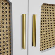 Lowboard - Tv-Meubel in Retrostijl - Gouden Handgrepen - Veel Opbergruimte - Met Rotan Deur - en Metalen Poten - Wit