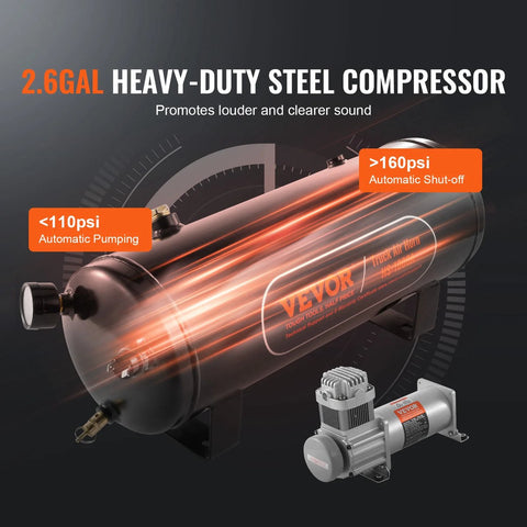 Hoorn Claxon - 4 Stuks - Luchthoorn - 12 Volt - Met Compressor - 150DB - Zwart