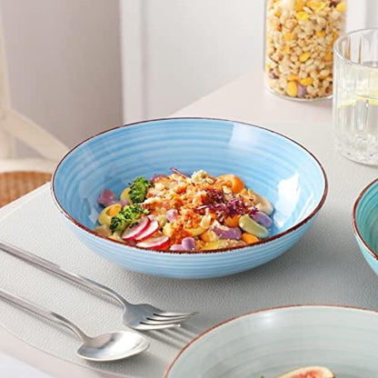 Tafelservies - 18-delig Combiservies - Eetserviesset voor 6 Personen - 6 Platte Borden - Soepborden en Dessertborden - Blauw