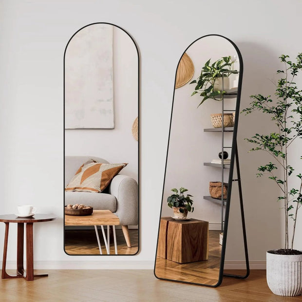 Vloerspiegel - Staande spiegel - Mirror - Interieur - Kapsalon - Kledingwinkel - Wandspiegel- Industrieel - Aluminium frame - 162 cm - Zwart