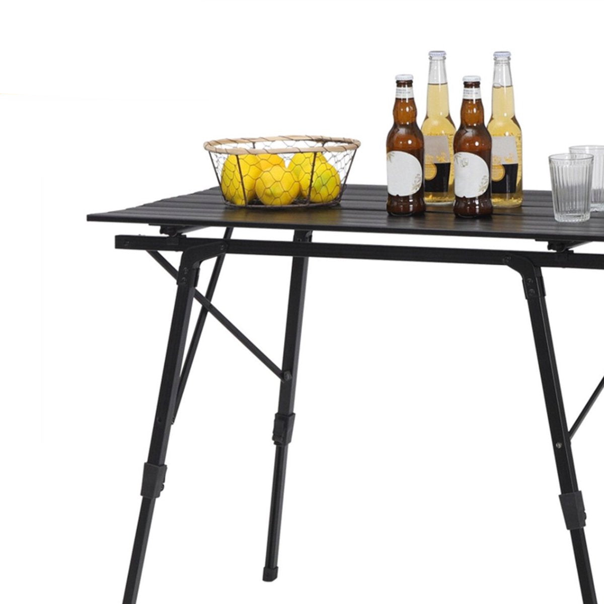 Campingvouwtafel - Opvouwbaar - 4 personen - Picknicktafel - Kinderen & Volwassenen - Verstelbare Hoogte - Zwart